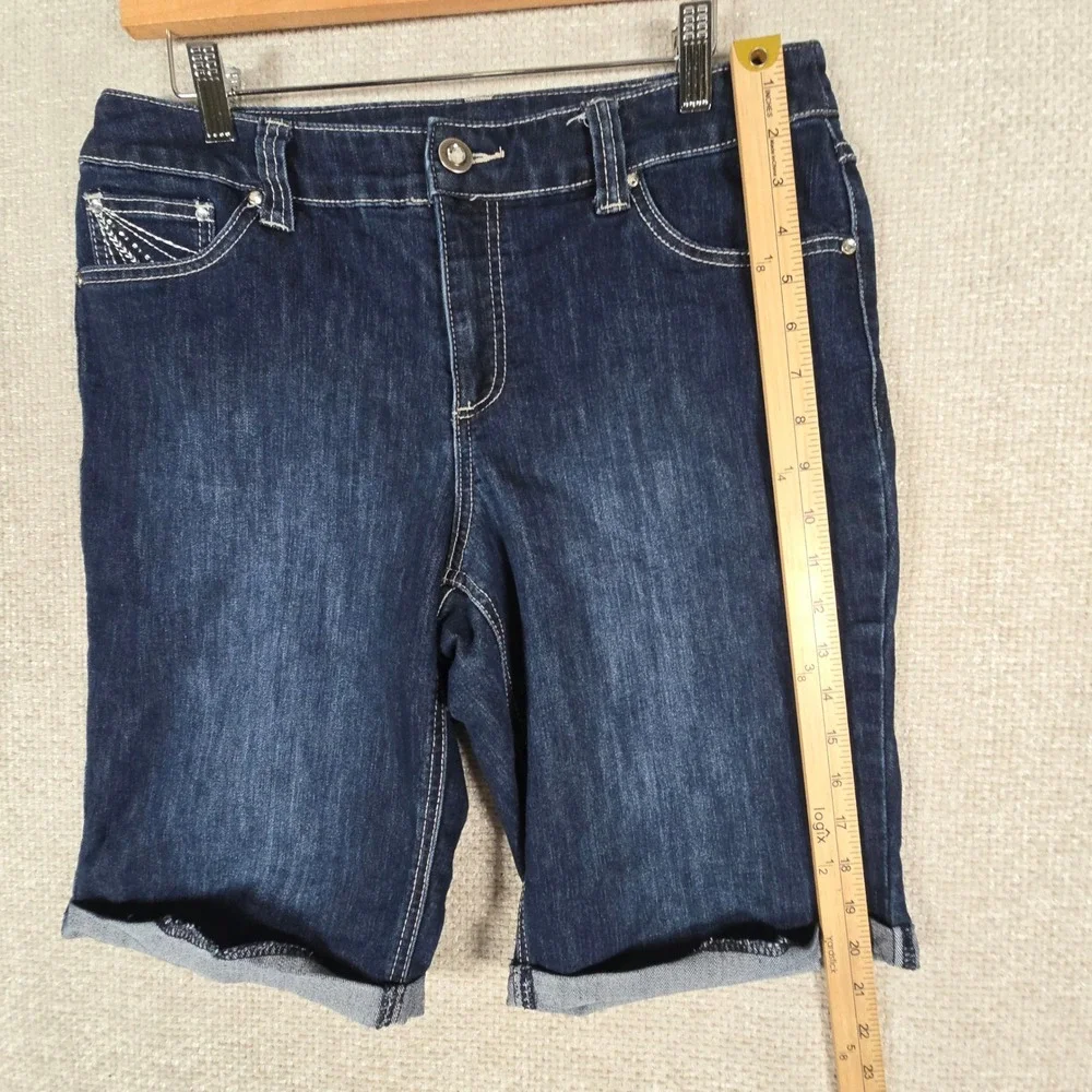 Christopher & Banks‎ Womens Size 10 Dark Wash Embroidered Bermuda Denim Shorts